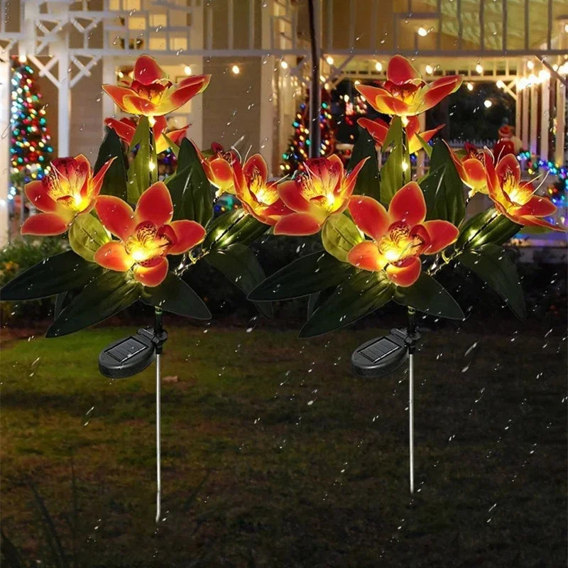 1pc Artificial Flower Lawn Lights, 7-head Solar Orchid Lights for Patio Yard Garden Christmas Decoration LED Solar Ground Lights