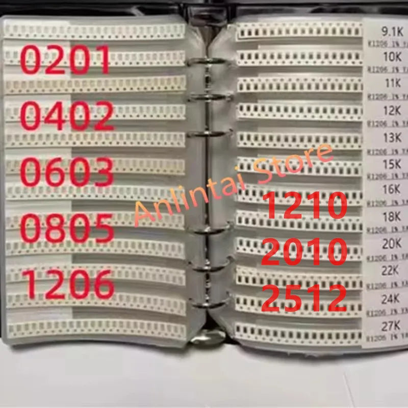 SMD Resistors KIT SMD capacitors kit 0402 0603 1206 0201 0805 1210 2010 1% 170 Values 400 Values 0R-10M ferrite bead sample book