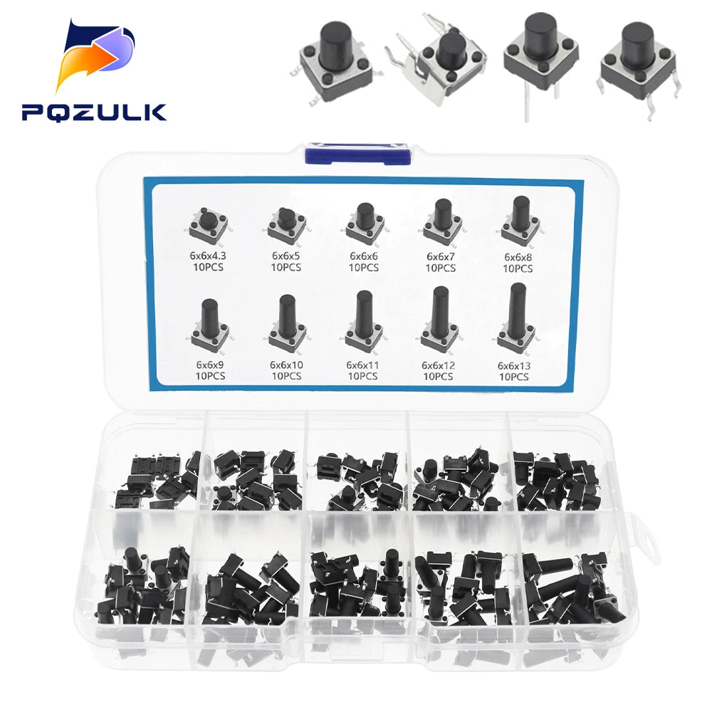 6*6 Tact Tactile Push Button Switch 4.3-13mm SMD DIP 2P/4Pin Micro Switch 6x6 Keys Tact ON/OFF 10 Models for Arduino