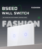 BSEED 1/2/3Gang Touch Switch Double Light Switch Triple Sensor Switch 1Way EU Standard Glass Panel Blue Back Light White Series