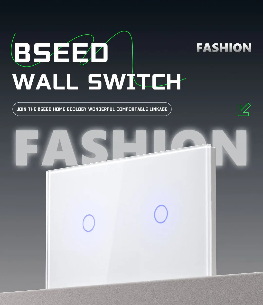 BSEED 1/2/3Gang Touch Switch Double Light Switch Triple Sensor Switch 1Way EU Standard Glass Panel Blue Back Light White Series