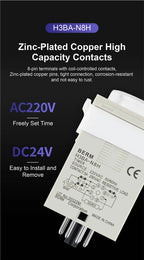 H3BA-N8H Industrial Timer Relay Solid State Time Delay Relay 1.2s‑300h AC 220V DC 24V Adjustable Analog Panel Mount Timer