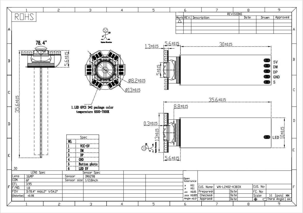 IMX298 16MP 4624x3468 HD USB Camera Module 78 Degrees Autofocus With LED For Industrial Inspection of Medical Equipment