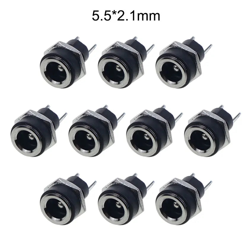 YuXi 10pcs 5.5x2.1mm 5.5x2.5mm DC Power Jack Supply Socket 2Pin Female Panel Mount Connector With 8mm Waterproof Caps