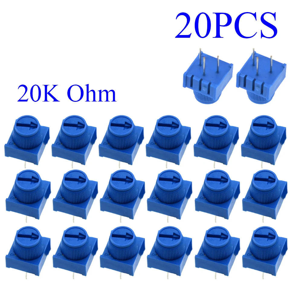 5-100pcs 3386P-1-103 1k 2k 5k 10k 20k  0.5W, 1/2W PC Pins Through Hole Trimmer Potentiometer Cermet 1 Turn Top Adjustment