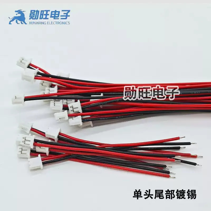 10PCS MX 1.25mm 2 Pin Cable Connector 1.25MM JST 2P red and black Single Head Plug Electronic Wire Connector 100mm 50mm