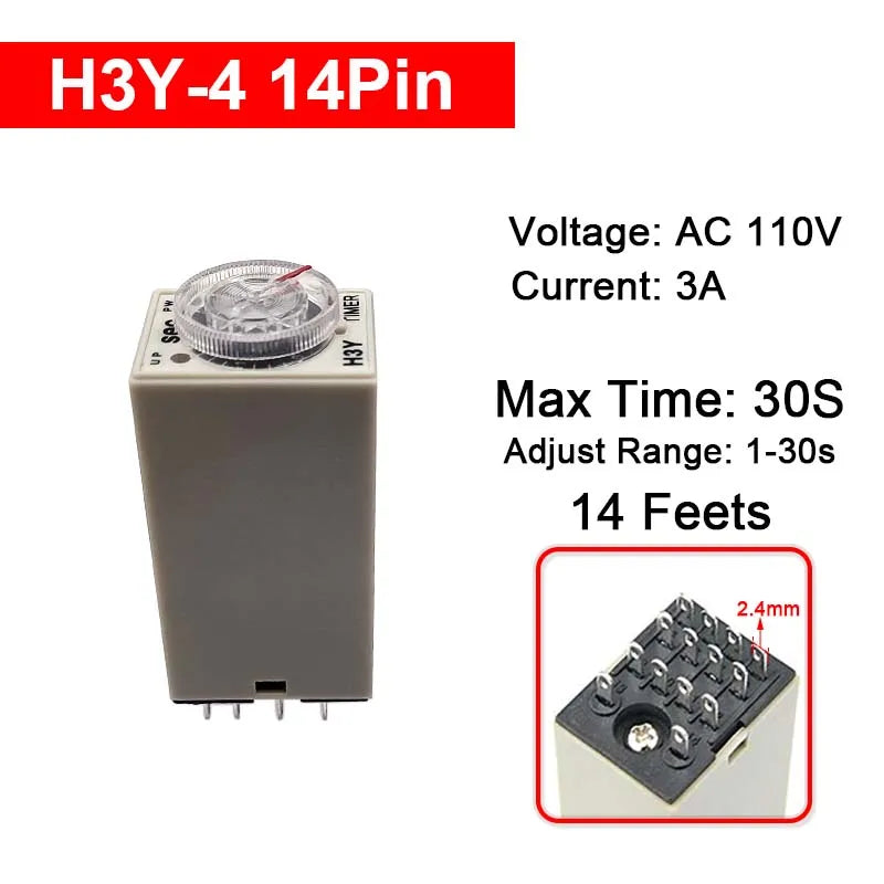 1Pc H3Y-4 AC110V 220V Power on Time Delay Relay Timer Switch 1S/5S/10S/30S/60S/5M/10M/30M/60M Delay Rotary Knob