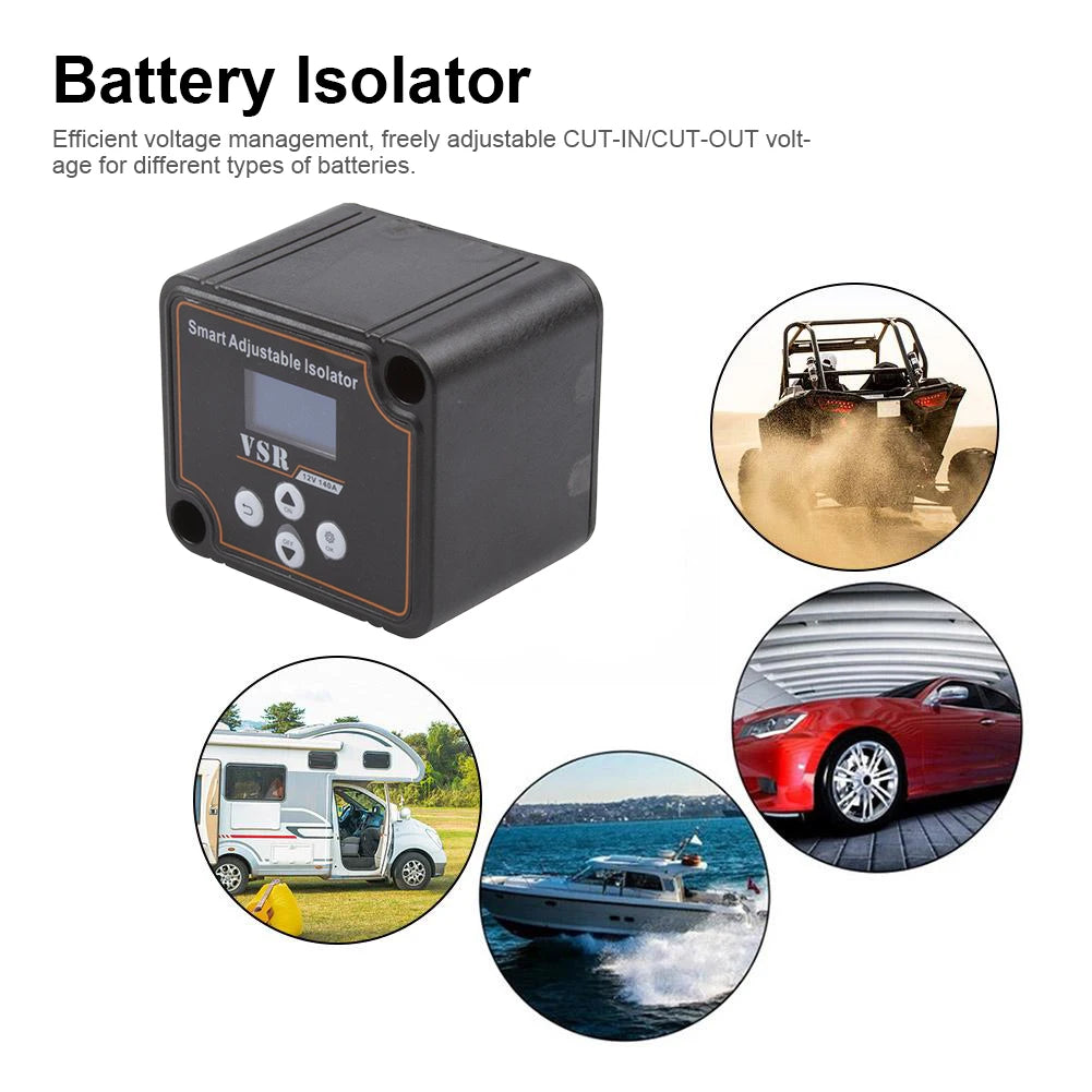 12V 140A Adjustable Dual Battery Isolator LCD Display Voltage Sensitive Split Charge Relay Voltage Setting VSR for Camper Car RV