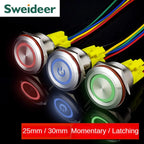 25MM30MM Metal Push Button Switches Power Symbol Waterproof LED Indicator Momentary Latching Start Stop Power On Off Switch