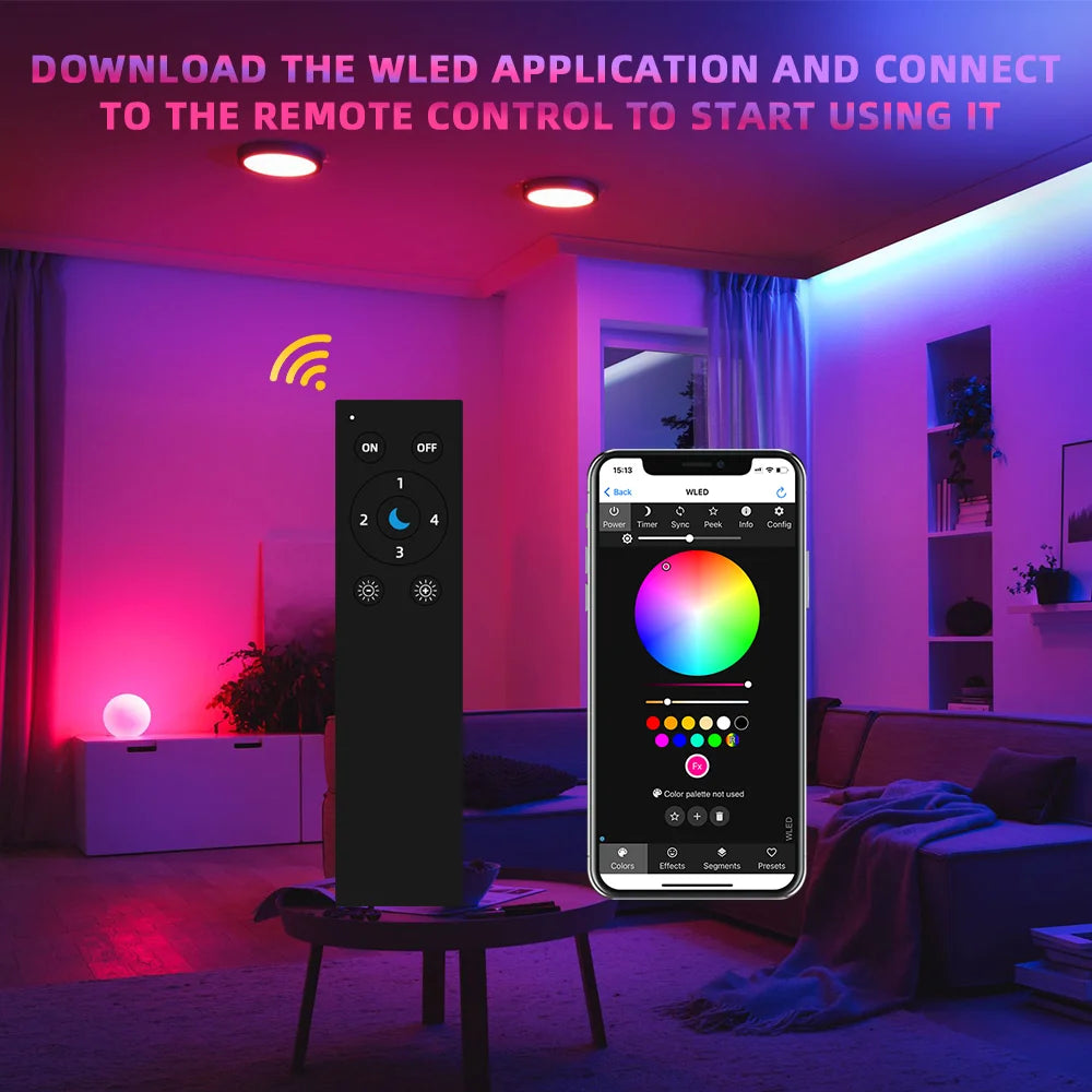 DOMRAEM Addressable WLED WiFi LED Remote Control - ESP-NOW 30M Range, Low-Power, 4-Scene Memory, App-Free Control,RGB IC Control