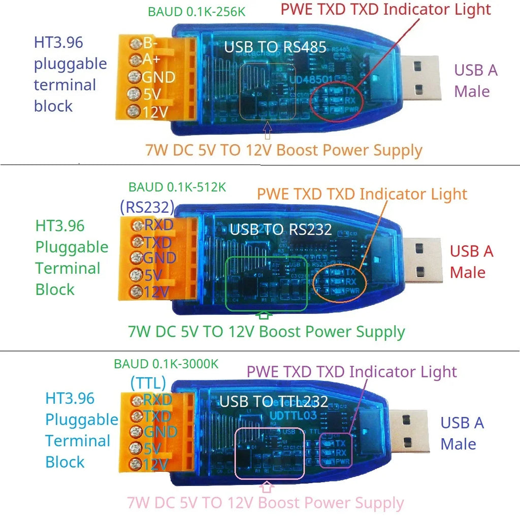 2 IN 1 5V TO 12V DC Boost & USB to RS485 RS232 TTL232 UART Converter WIN11 MAC LINUX MAX485 MAX232 for Arduino ESP32 ESP8266