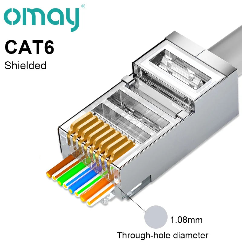 CAT6 CAT7 CAT5E RJ45 Connectors Pass Through Modular Plug Network UTP 3/50μ Gold-Plated 8P8C Crimp End for Ethernet Cable