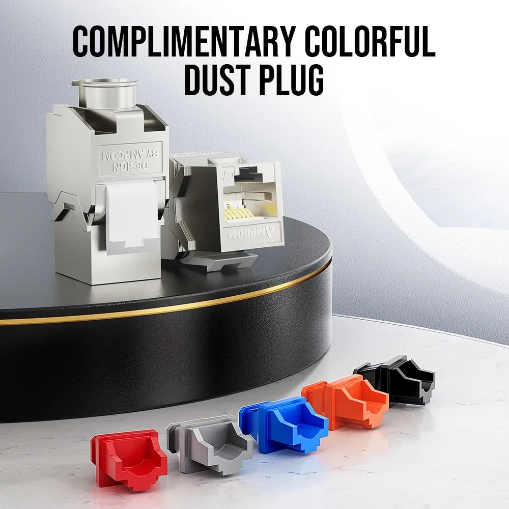 AMPCOM CAT7 RJ45 Keystone Jack, STP Shielded Tool Free Self-Locking CAT8 Cat6a Keystone Zinc Alloy RJ45 Module Coupler Adapter