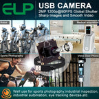 ELP AR0234 Global Shutter USB Camera 1080P 90fps Wide Angle No Distortion UVC Mini Webcam for Golf High Speed Sport PC