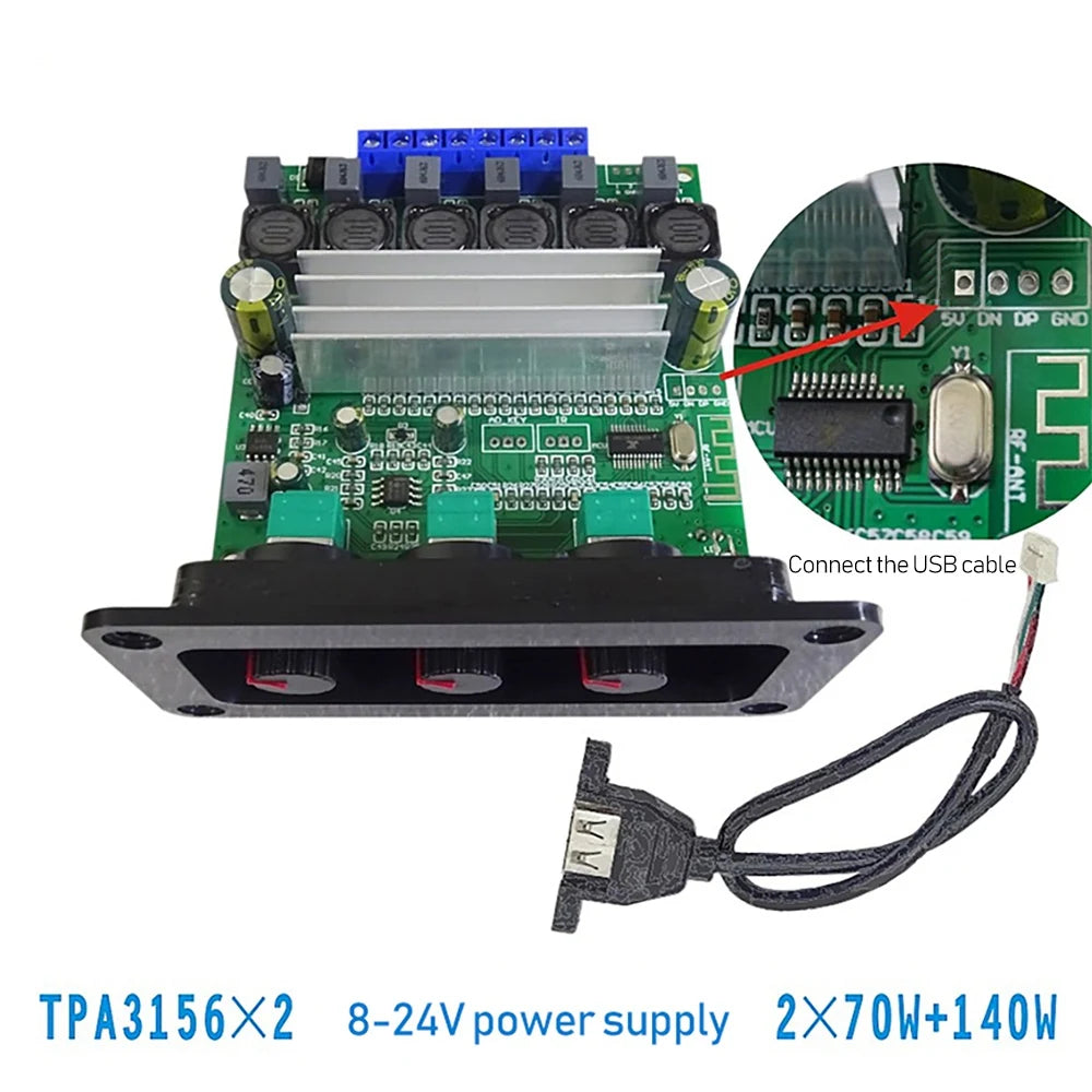 B29C-TPA3156D2 2.1 Channel Bluetooth 5.0 Digital Amplifier Board 2X 70W+140W High Power Subwoofer Class D Amplifier DC8V-24V