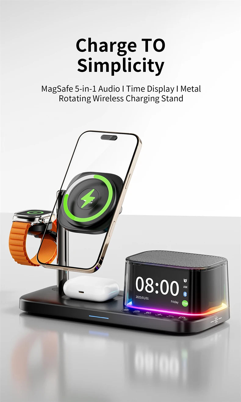 Super Fast QI2.2 25W Magnetic Wireless Charger Station For Galaxy S25/S26 iPhone 17 16 Pro Max Apple& Galaxy Watch Airpods Buds