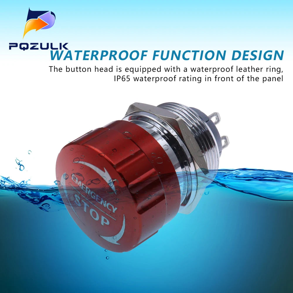 16/19/22mm Metal Aluminum Emergency Stop Switch Push Button Switch Latching NO NC 1NO 1NC Pin Terminal Red Mushroom Stop Button