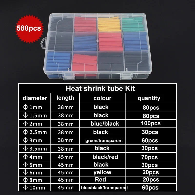 Heat Shrink Tubing Thermoresistant Tube Heat Shrink Wrapping Kit 2:1 Insulation Wire Cable Kit ,For Electrical Wiring and Repair