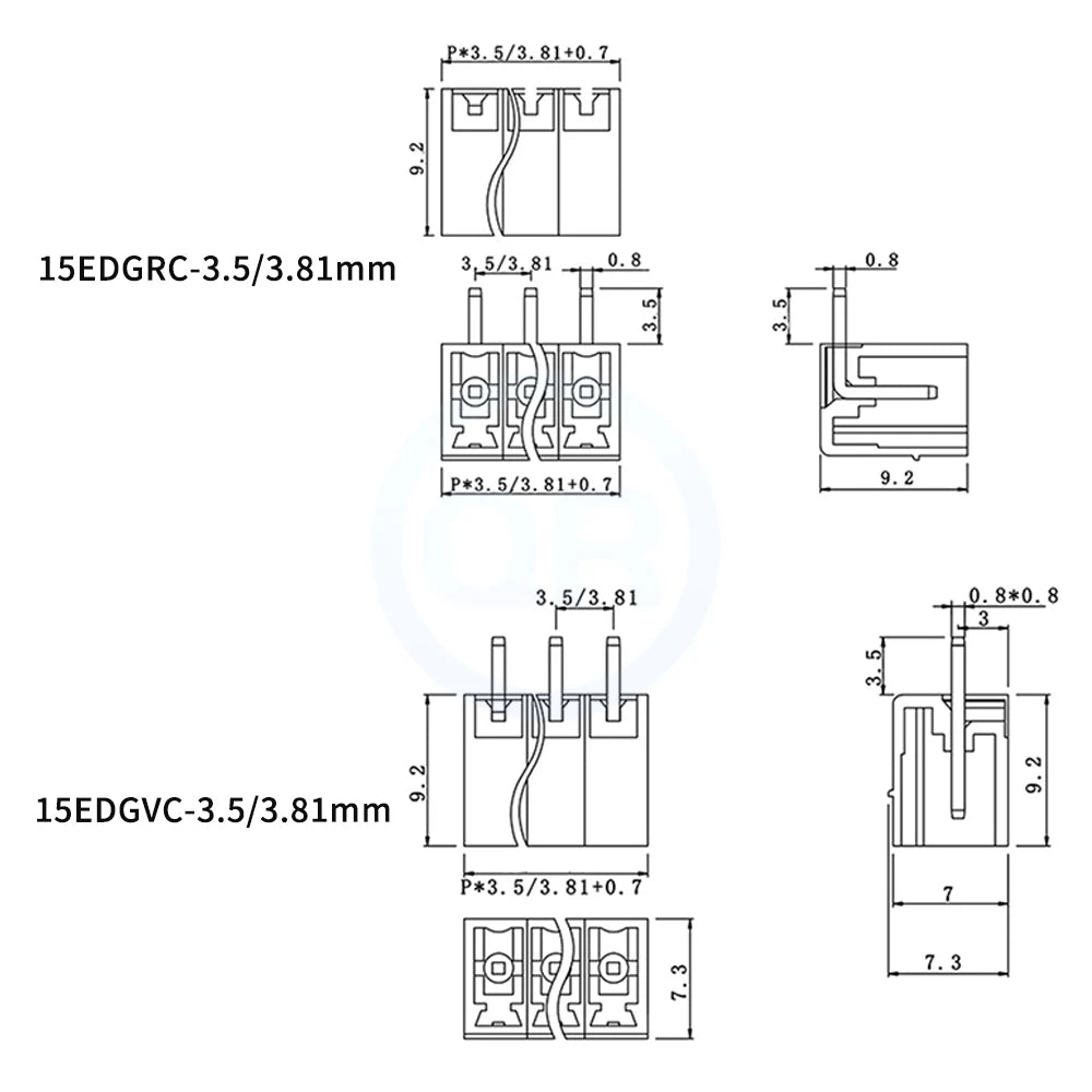 5Sets 3.81MM 2EDGKD + 2EDGVC/2EDGRC 15EDGKD + VC RC Plug-In PCB Spring Press with Straight Right Angle Pin Header Complete 2-24P