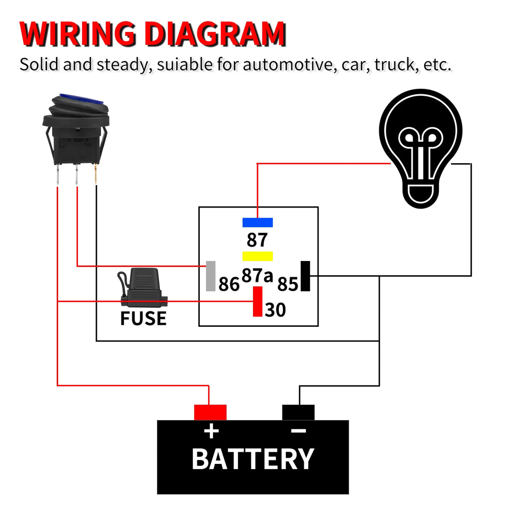 12V Relay with Harness Waterproof Relay 12V 30/40 AMP 5 Pin SPDT 14 AWG DC 12 Volt Relay Socket Kit Bosch Style for Automotive