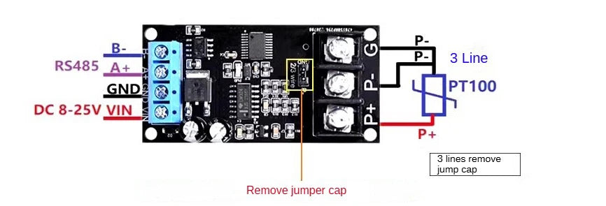 RS485 MODBUS RTU Transmitter Module For PT100 Platinum Resistance Thermocouple Temperature Sensor