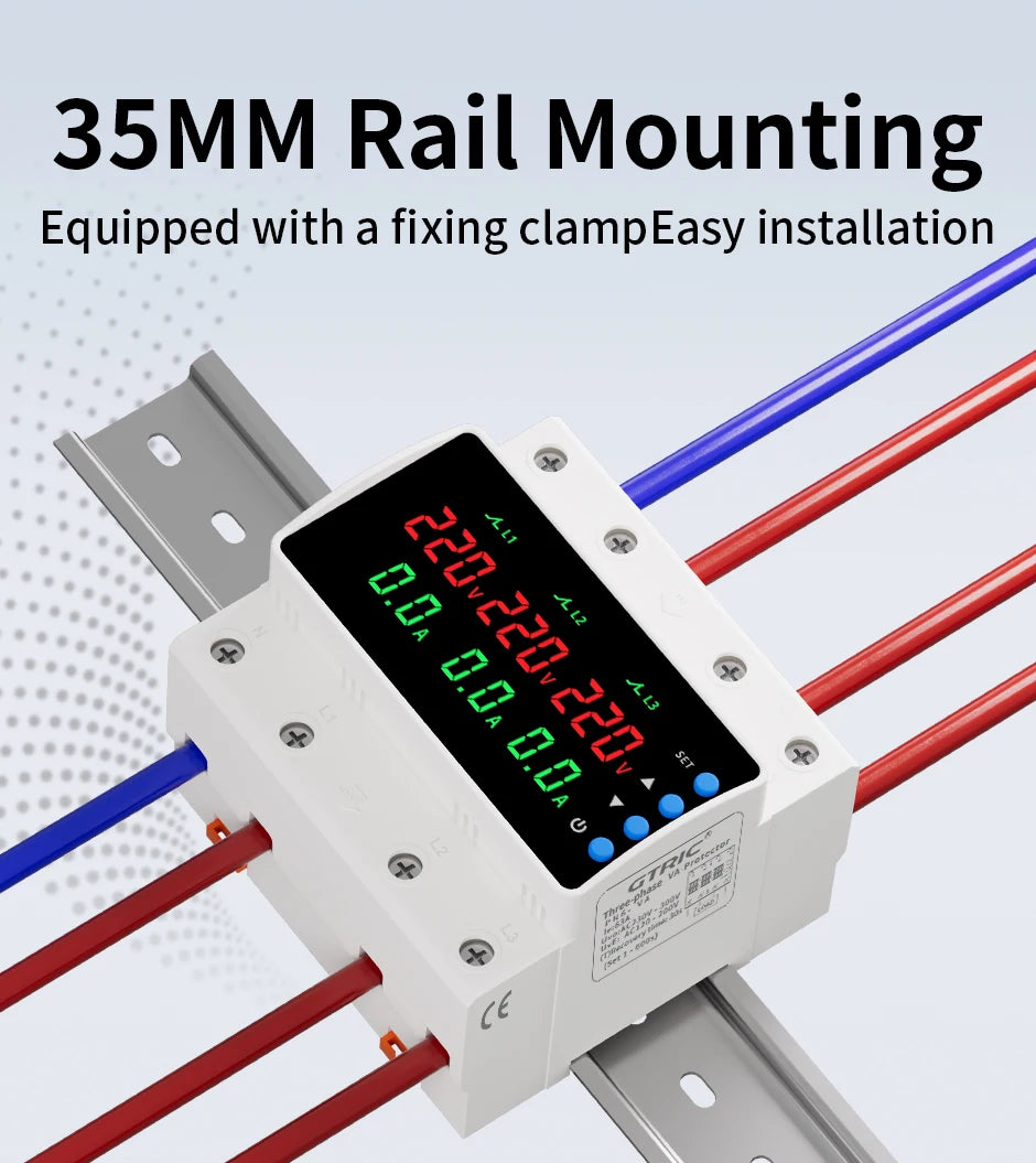 GTRIC Over Under Voltage Protection Device Three-Phase 380V AC Undervoltage Protection 63A Current and Voltage Protection Relay