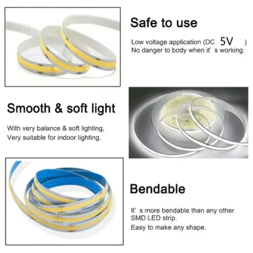 320Leds/M 8mm COB LED Strip DC 12V 24V Flexible High Bright Tape LED Light Bar Ice Blue White Red Green Pink Yellow LED Lighting