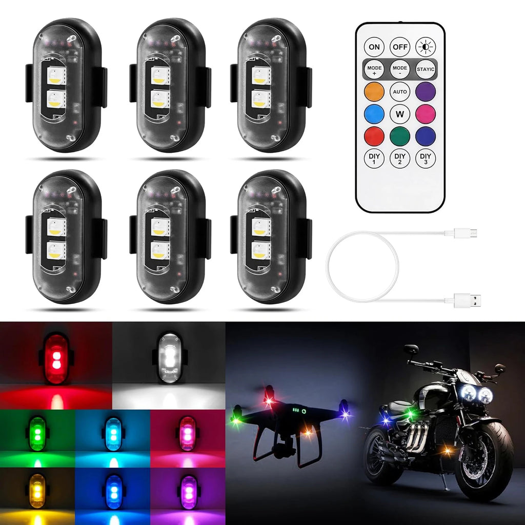 2/4/6/8 pcs LED Aircraft Strobe Lights Remote Control 8 Colors Anti-Collision LED Lights for Car Motorcycle Drone Aircraft Bike