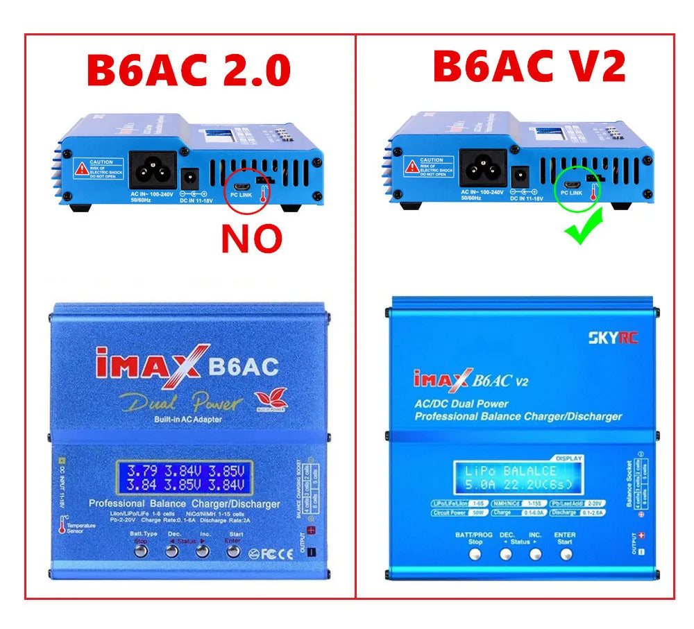 80W IMAX B6AC 2.0 RC Balance Charger for Lipo NiMH Li-ion LiFe NiCD LiHV Battery Charger for 2S 3S 4S 5S 6S Rechargeable Battery