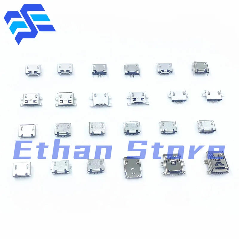 240Pcs/Box 24 Value Micro USB 5Pin Connector 24 Models Jack Socket Connectors Jack Set Connectors For MP3 SMD Socket Kit