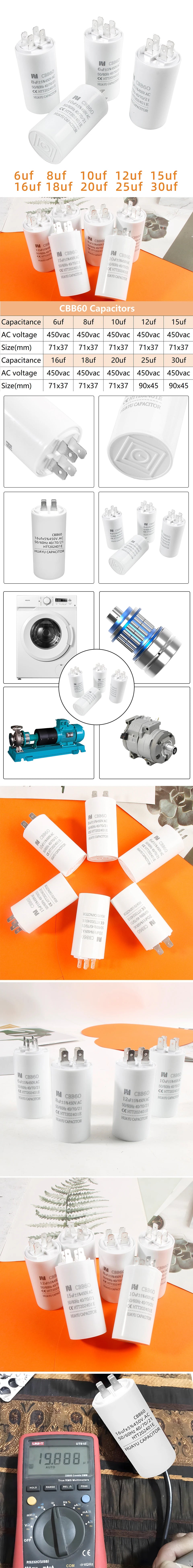 CBB60 Capacitor 450VAC Double Insert 50/60hz Electric Replacement Start Run Capacitor For Air Compressor Water Pump Motor