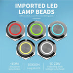 12mm Mini Metal LED Push Button Switch IP67 Waterproof Momentary 5-12-24V Short Stroke Push Button with Quick Connect Terminals