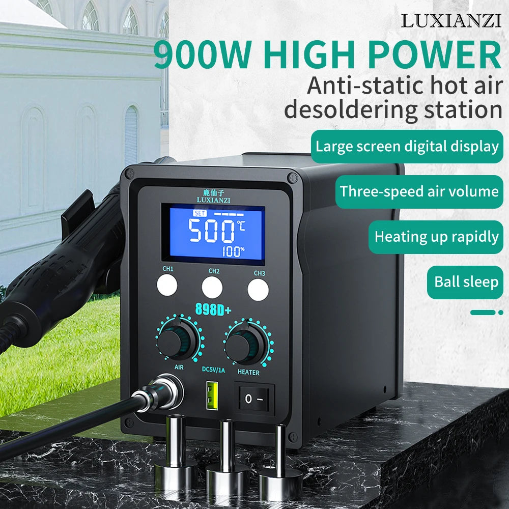 LUXIANZI 8589D+ 2 IN 1 Hot Air Gun Soldering Station With LED Digital Display For BGA PCB IC Repair Tool SMD Rework Station
