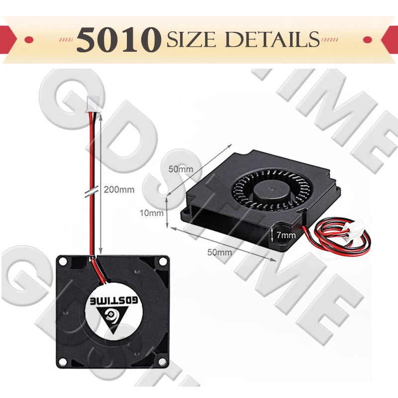 Gdstime 5015 24v Fan 4010 Snail Fan 2PIN DC 5V 12V 3D Printer Mini Fan 7015 7530 Cooling Fan 3010 5020 Turbo Fan Radial Cooler