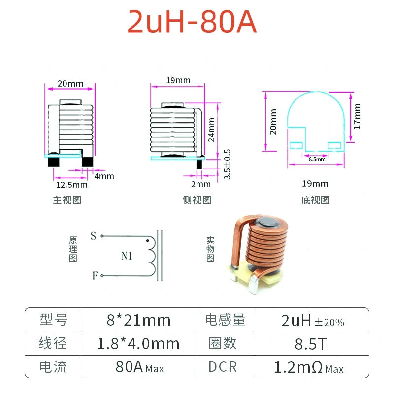 5pcs Flat Copper Wire High Current Magnetic Rod Inductor 30a 80a Rod Line Plug Plc Filter Energy Storage Power Coil