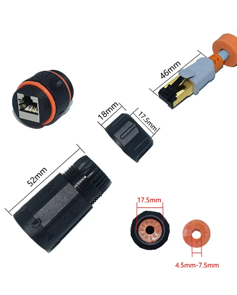 Ethernet LAN CAT6A Shielded IP68 M23 RJ45 Waterproof Connector RJ 45 Female Network Cable Extension Adapter