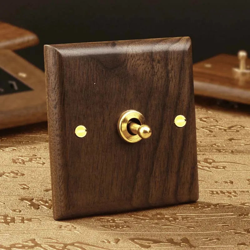 1/2/3/4gang1/2way European Vintage Passage Wall Light Solid Wood Brass Toggle Panel Switch Power Outlet, Antique Home Decor