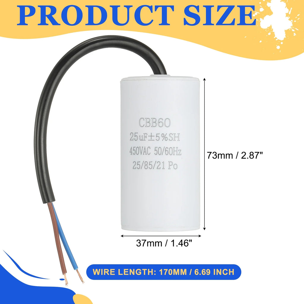 1Pcs CBB60 Run Capacitor 3uf-100uf 450V AC 2 Wires 50/60Hz Cylinder White for Air Compressor Water Pump Motor