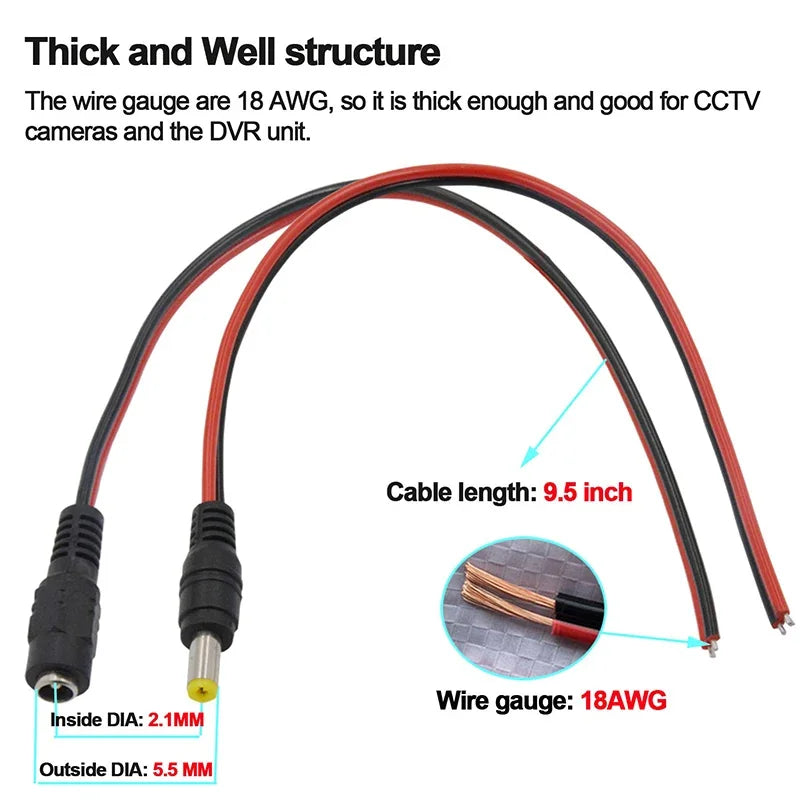 10/20/50PCS 12V Dc Connectors Male Female Jack Cable Wire Line Adapter Plug Power Supply 5.5 x 2.1mm
