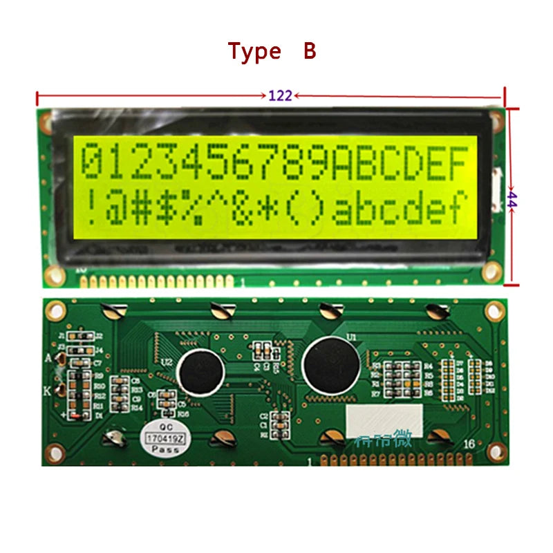 5PCS Larger LCD 1602 16x2 Large Character Big Size Yellow Blue Display Module 122*44mm HD44780 SPLC780D LMB162GBY