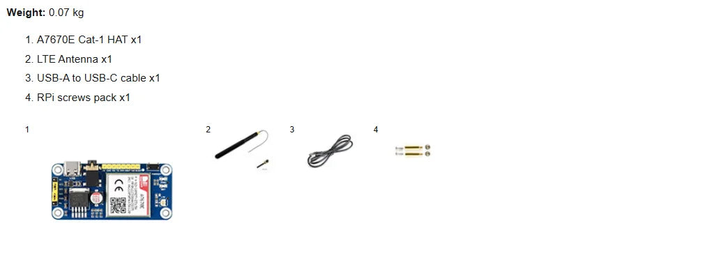 Waveshare A7670E LTE Cat-1 HAT for Raspberry Pi,Multi Band,2G GSM / GPRS,LBS,for Europe,Southeast Asia,West Asia,Africa,China