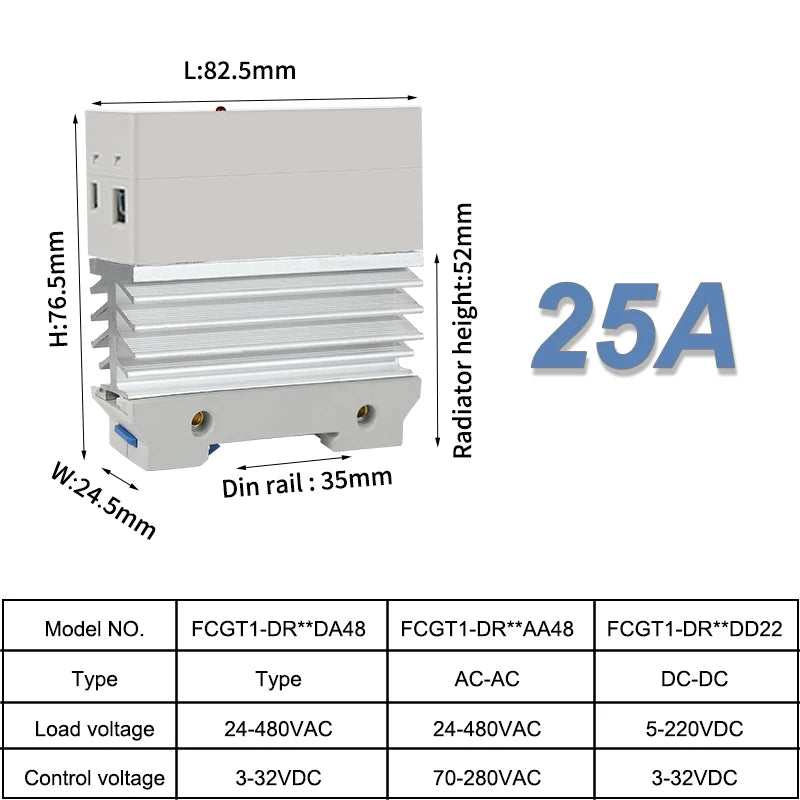 10A 25A 40A 60A 80A 100A Single Phase Slim SSR Solid State Relay With Heat Sink Industrial Relay DIN Rail Mount