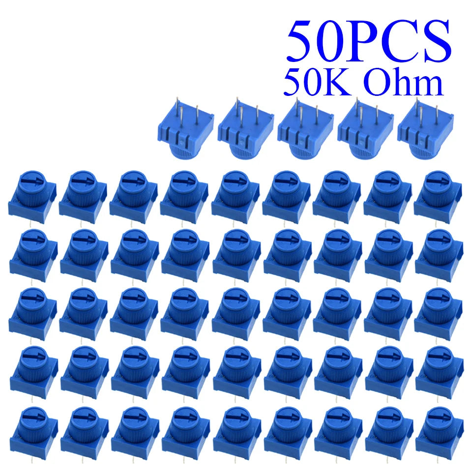 5-100pcs 3386P-1-103 1k 2k 5k 10k 20k  0.5W, 1/2W PC Pins Through Hole Trimmer Potentiometer Cermet 1 Turn Top Adjustment