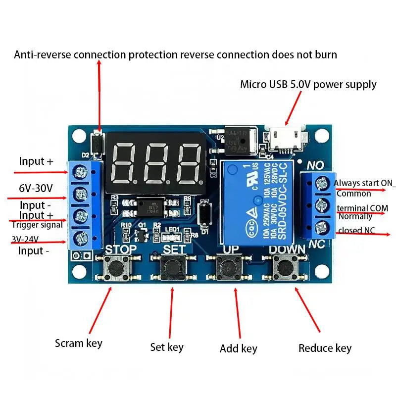 One Relay Module XY-J02 Time Delay Power Cut Off Trigger Delay Cycle Timing Circuit switch