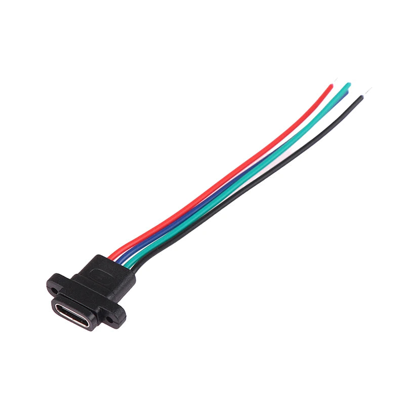 Type C 4 Pin Waterproof Female USB C 4 Core Socket Port With Screw Hole Fast Charge Charging Interface Connector With Cable A2