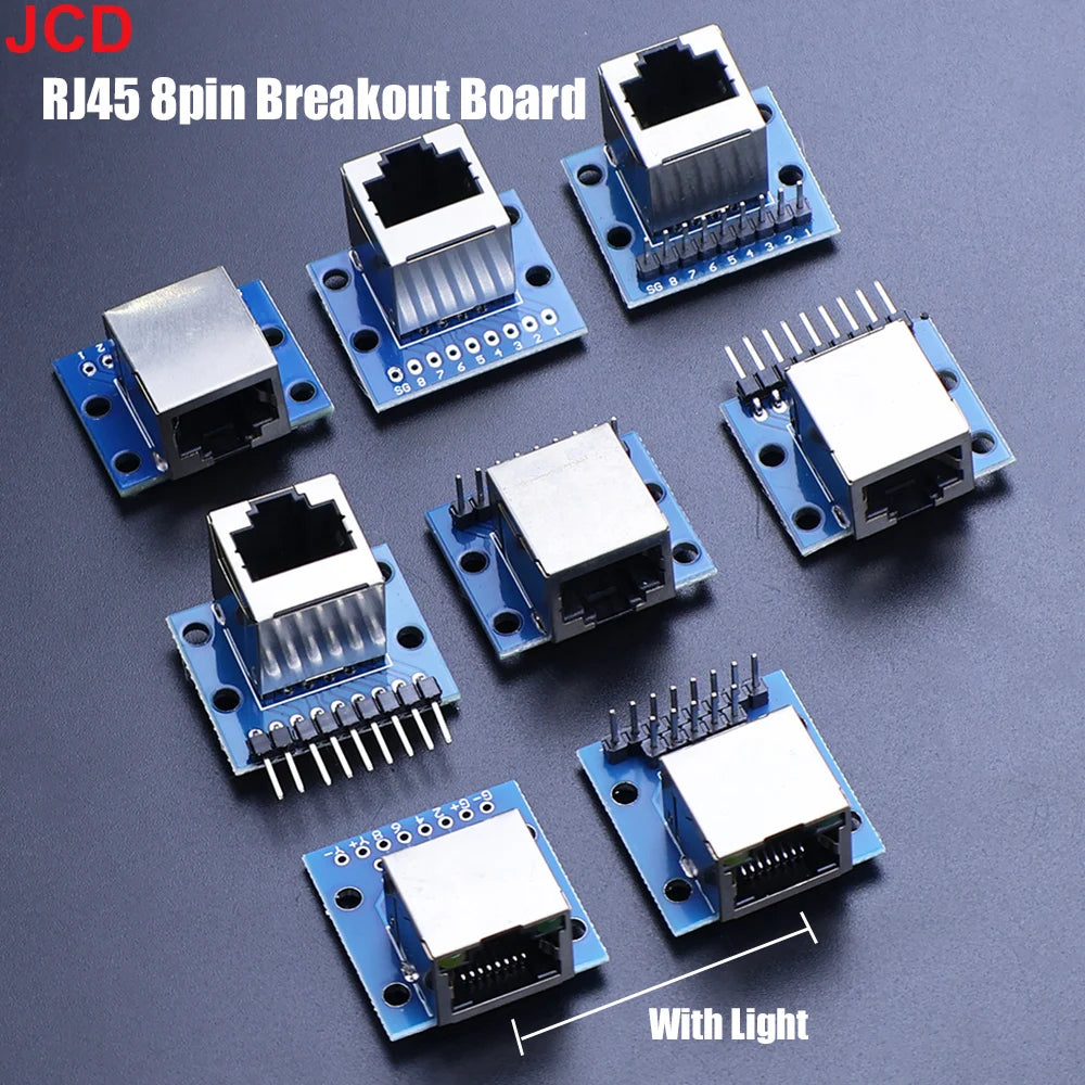 JCD 1pcs RJ45 Breakout Board With LED Lights,8P8C Female Socket Connector RJ45 Adapter Test Board with Pin Headers