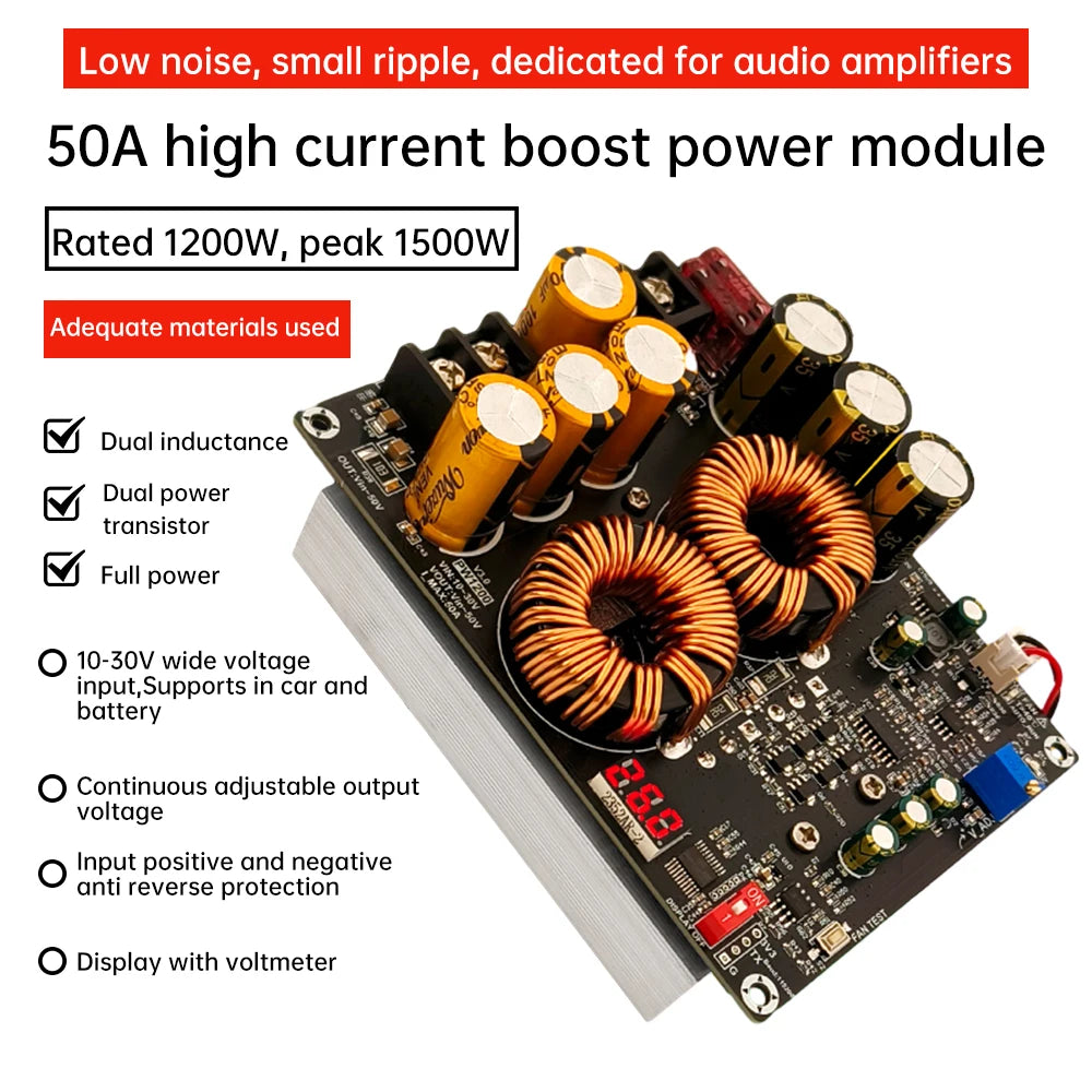 1200W 50A High Current Boost Power Module Dual Inductor Sufficient Power Audio Amplifier Dedicated Power Supply PW1200