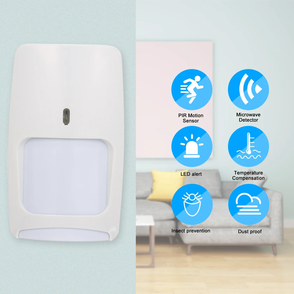 Wired Dual-tech Infrared Motion Microwave Detector Wall Mounted PIR Motion Sensor Pet Immunity for Burglar Security Alarm System
