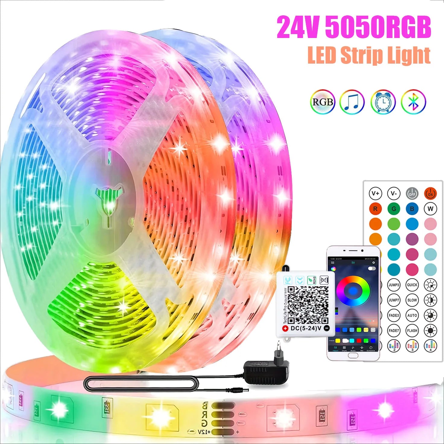 DC24V Led Strip Lights Music Sync 5050RGB Led Lights10m 20m 30m 40m Flexible Ribbon for Room Bedroom Decor TV Backlights