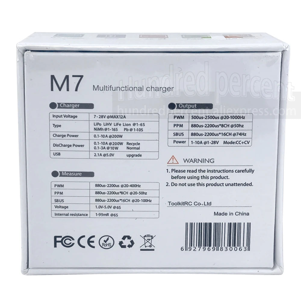 ToolkitRC M7 200W 10A DC Balance Charger Discharger for 1-6S Lipo Battery With Voltage Servo Checker ESC Tester Receiver LCD IPS